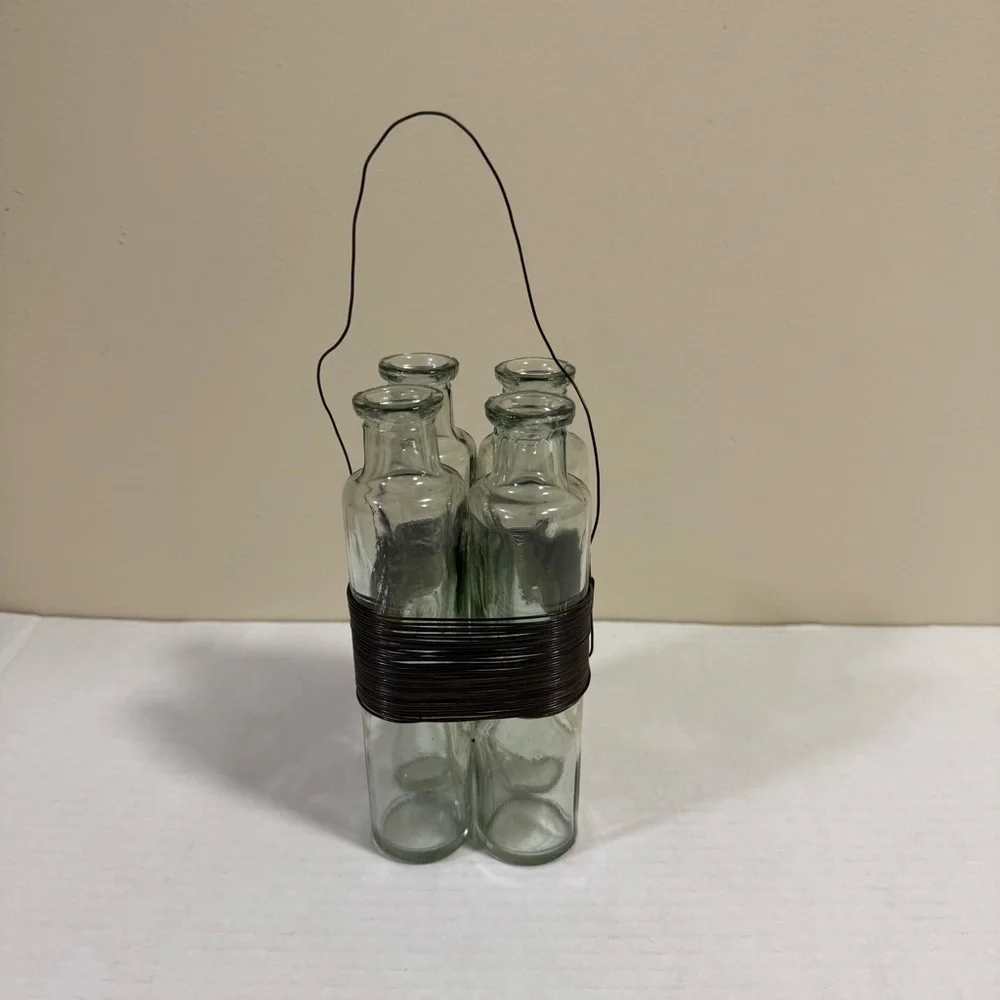 Vintage Handmade 4 Bottle Bud Vase Display Art 1990’s Houston Art Festival Rusti